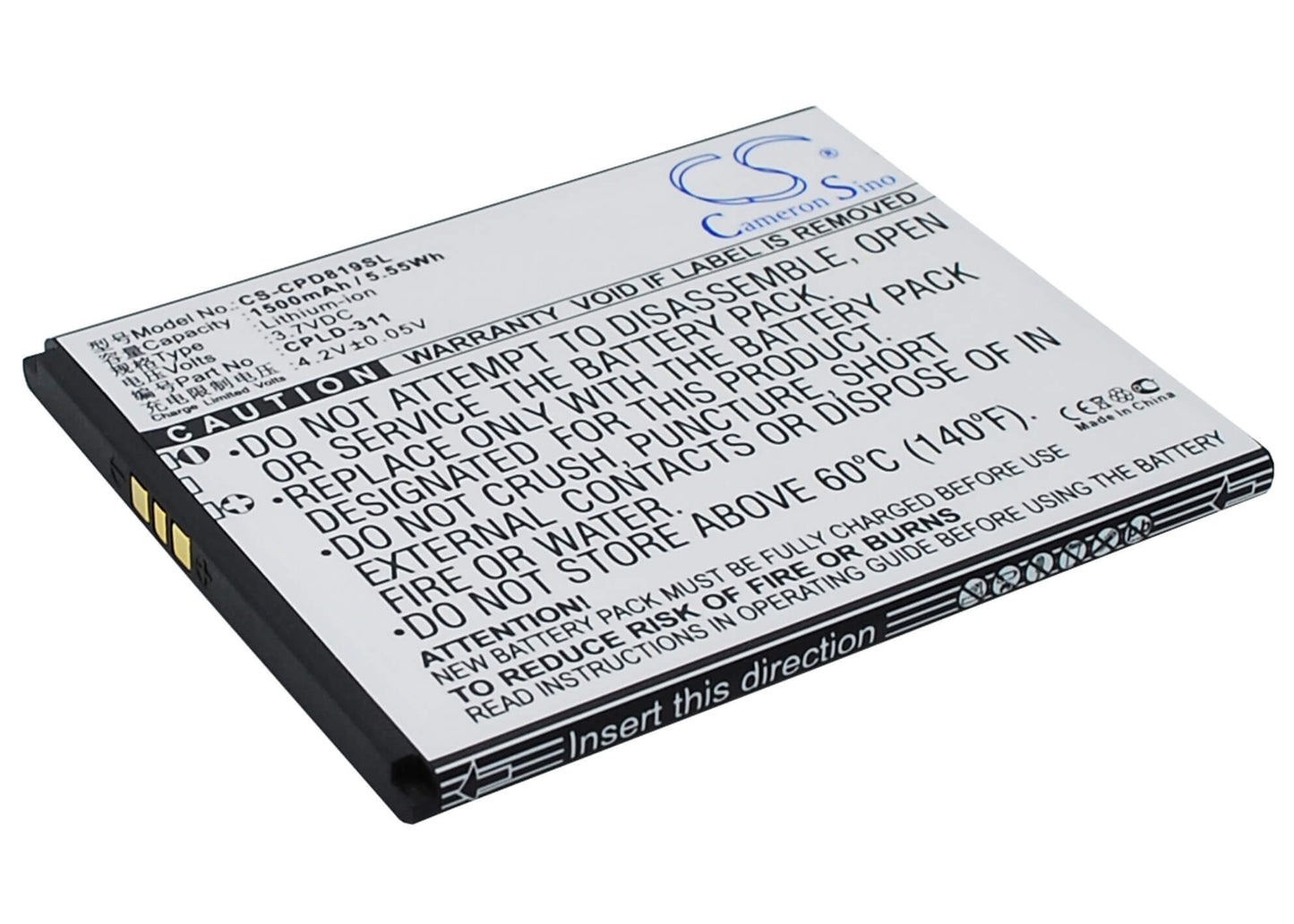 3.7V, 1500mAh, Li-ion Battery fits Coolpad, 7295c, 8198t, 5.55Wh