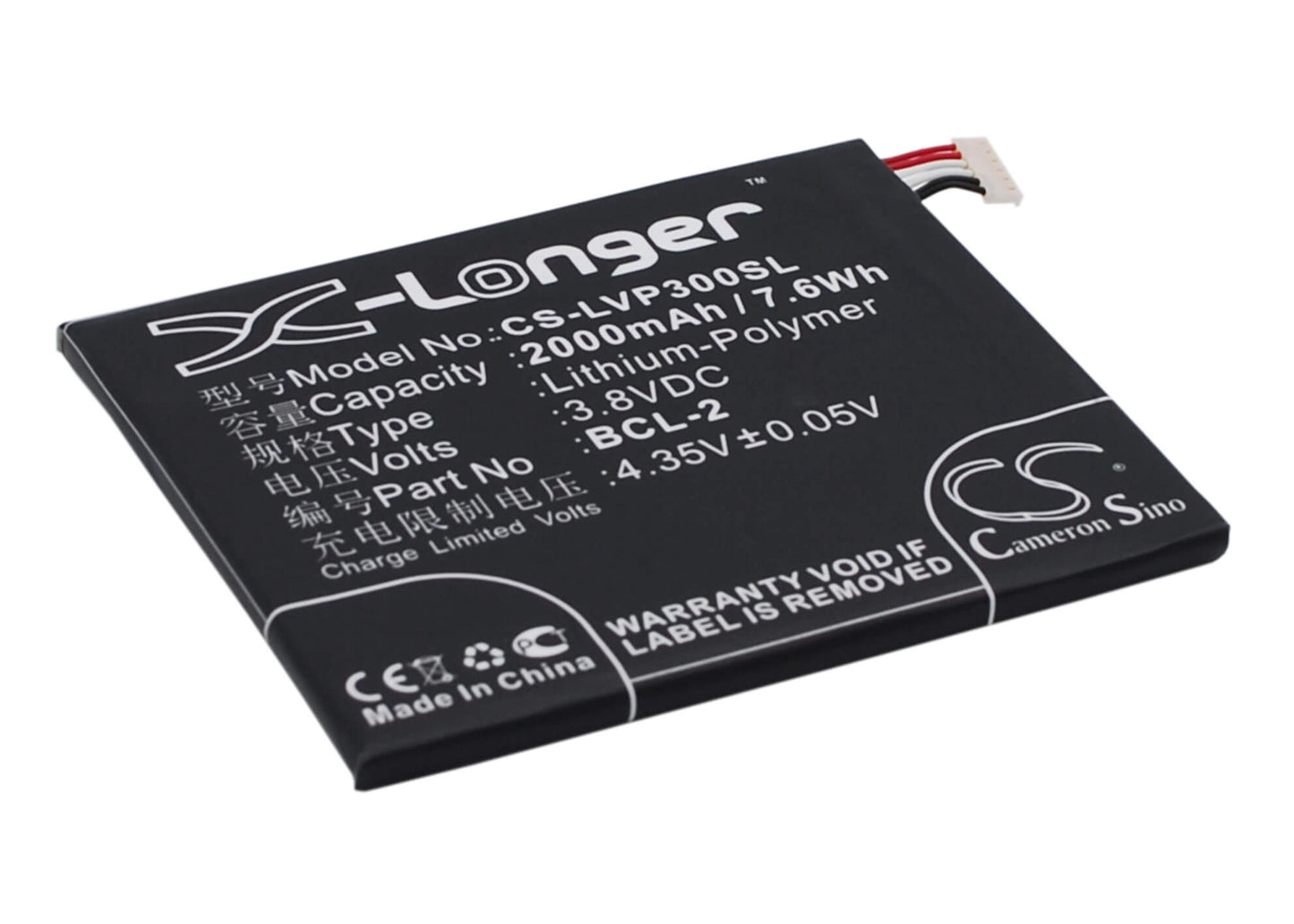 3.8V, 2000mAh, Li-Polymer Battery fits Lava, Iris Pro 30, 7.6Wh