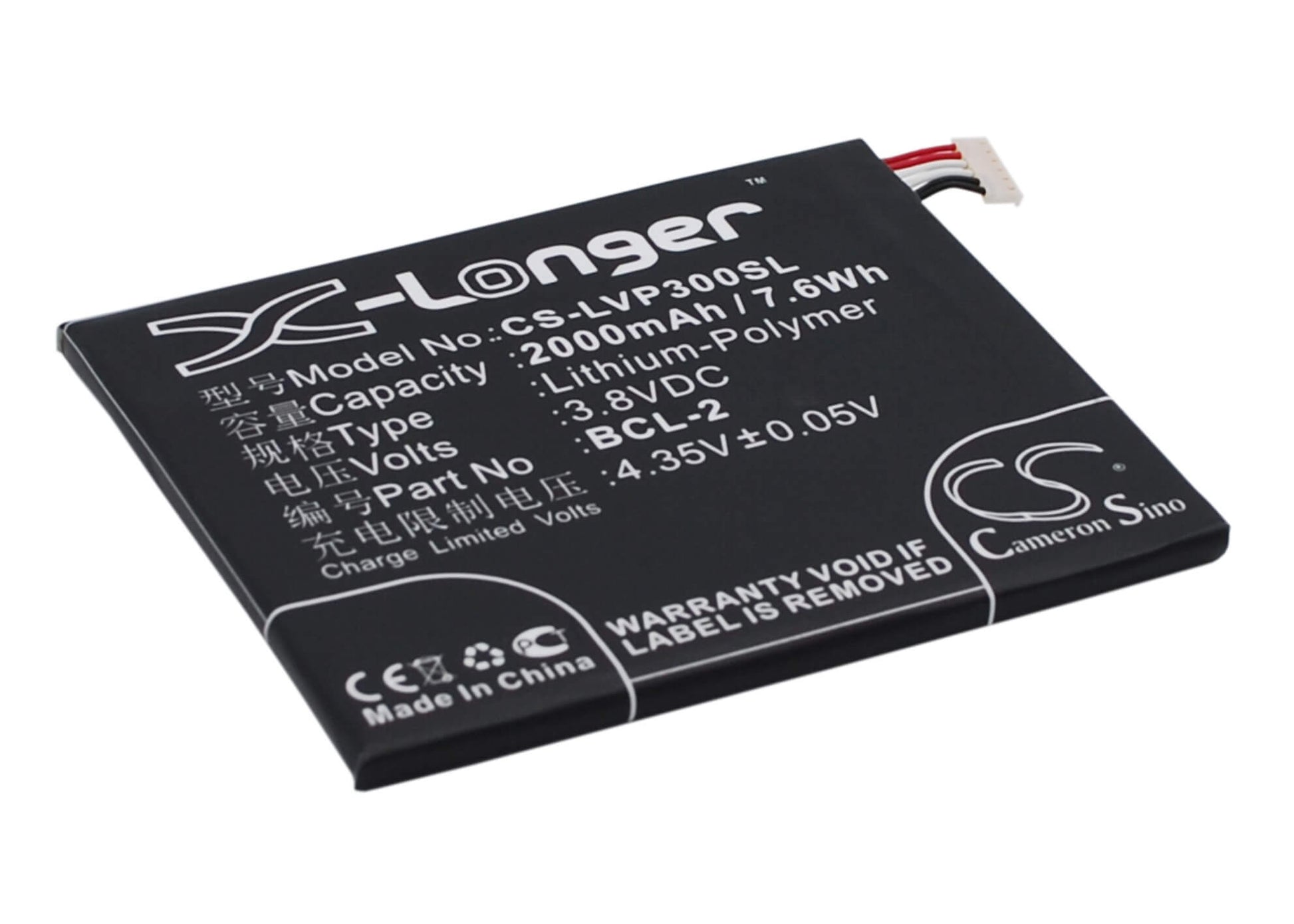 3.8V, 2000mAh, Li-Polymer Battery fits Lava, Iris Pro 30, 7.6Wh