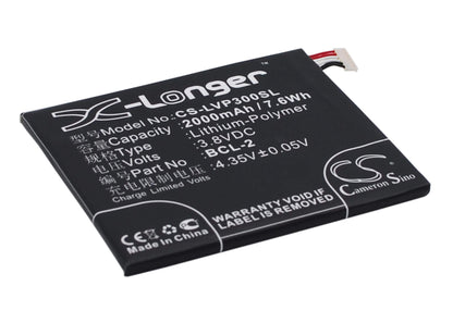 3.8V, 2000mAh, Li-Polymer Battery fits Lava, Iris Pro 30, 7.6Wh