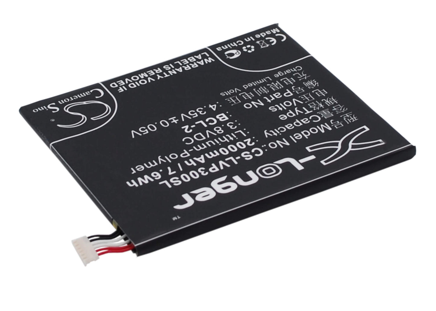 3.8V, 2000mAh, Li-Polymer Battery fits Lava, Iris Pro 30, 7.6Wh