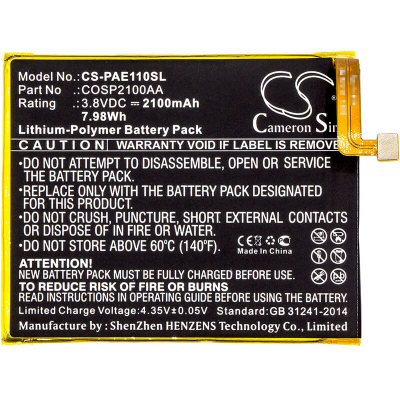3.8V, 2100mAh, Li-Polymer Battery fits Panasonic, Eluga A, Eluga S, 7.98Wh