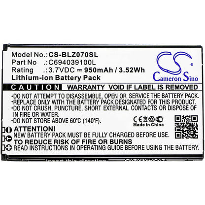 3.7V, 950mAh, Li-ion Battery fits Blu, Z070, Z070u, 3.515Wh