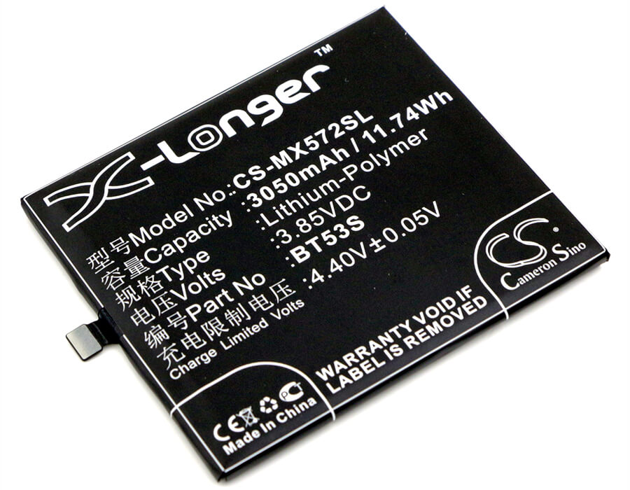 3.85V, 3050mAh, Li-Polymer Battery fits Meizu, M570q-s Dual Sim Td-lte, Pro 6s, 11.7425Wh