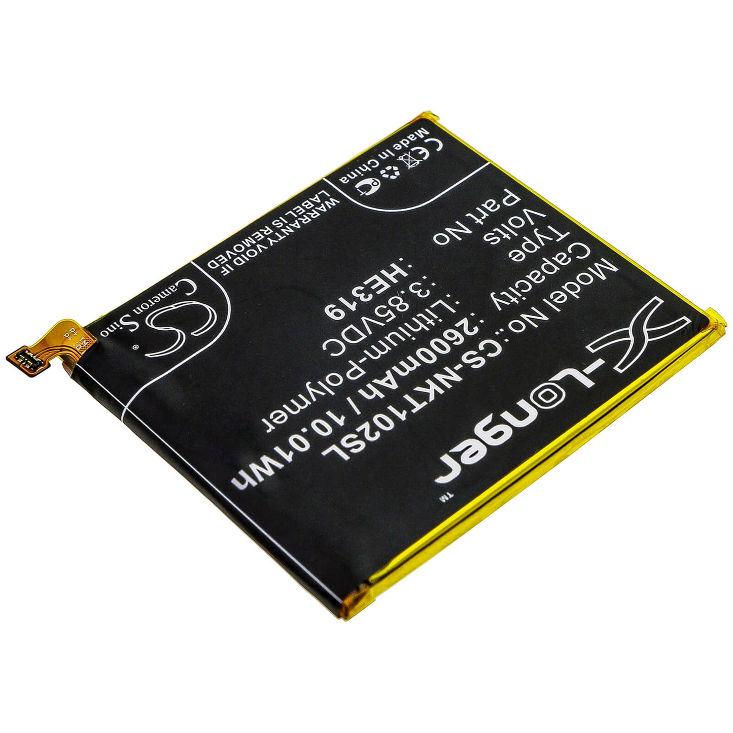 3.85V, 2600mAh, Li-Polymer Battery fits Nokia, Nokia 3, Ta-1020, 10.01Wh