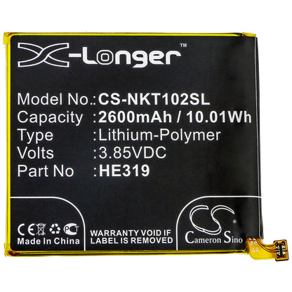 3.85V, 2600mAh, Li-Polymer Battery fits Nokia, Nokia 3, Ta-1020, 10.01Wh