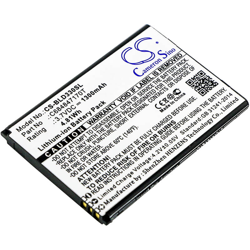 3.7V, 1300mAh, Li-ion Battery fits Blu, D330, Dash Music 2, 4.81Wh