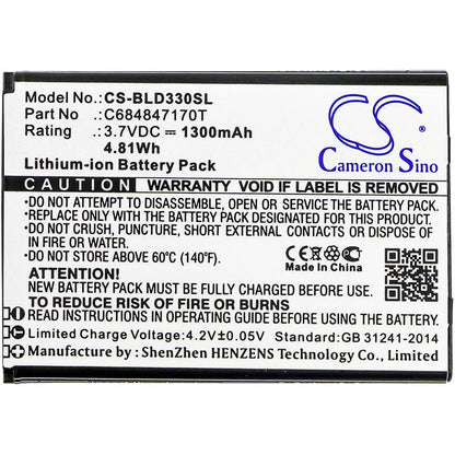 3.7V, 1300mAh, Li-ion Battery fits Blu, D330, Dash Music 2, 4.81Wh