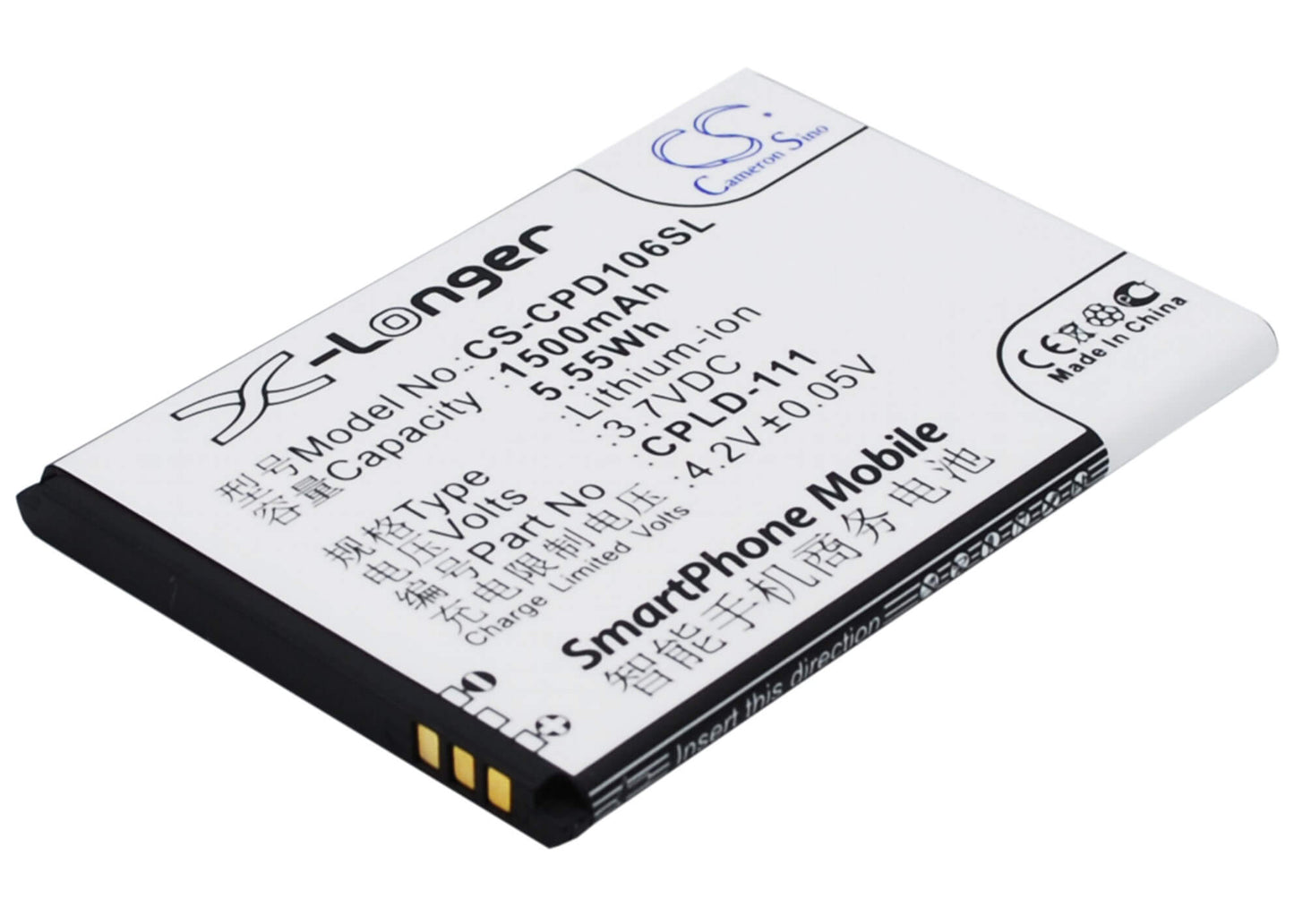 3.7V, 1500mAh, Li-ion Battery fits Coolpad, 5213, 5216d, 5.55Wh