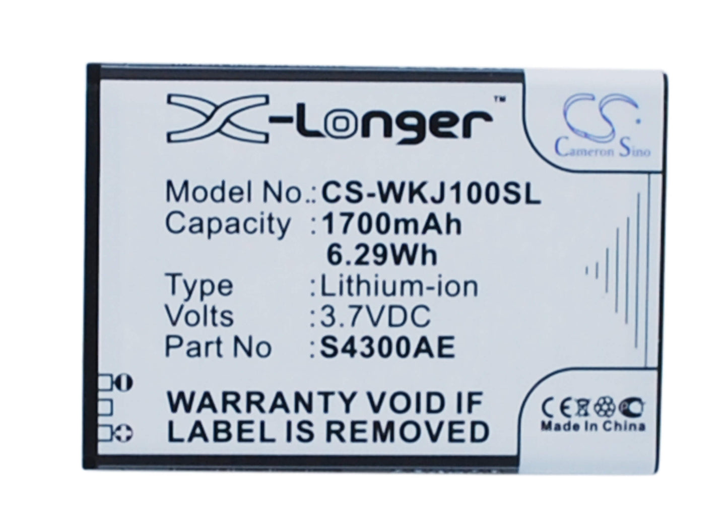 3.7V, 1700mAh, Li-ion Battery fits Wiko, Jimmy, 6.29Wh
