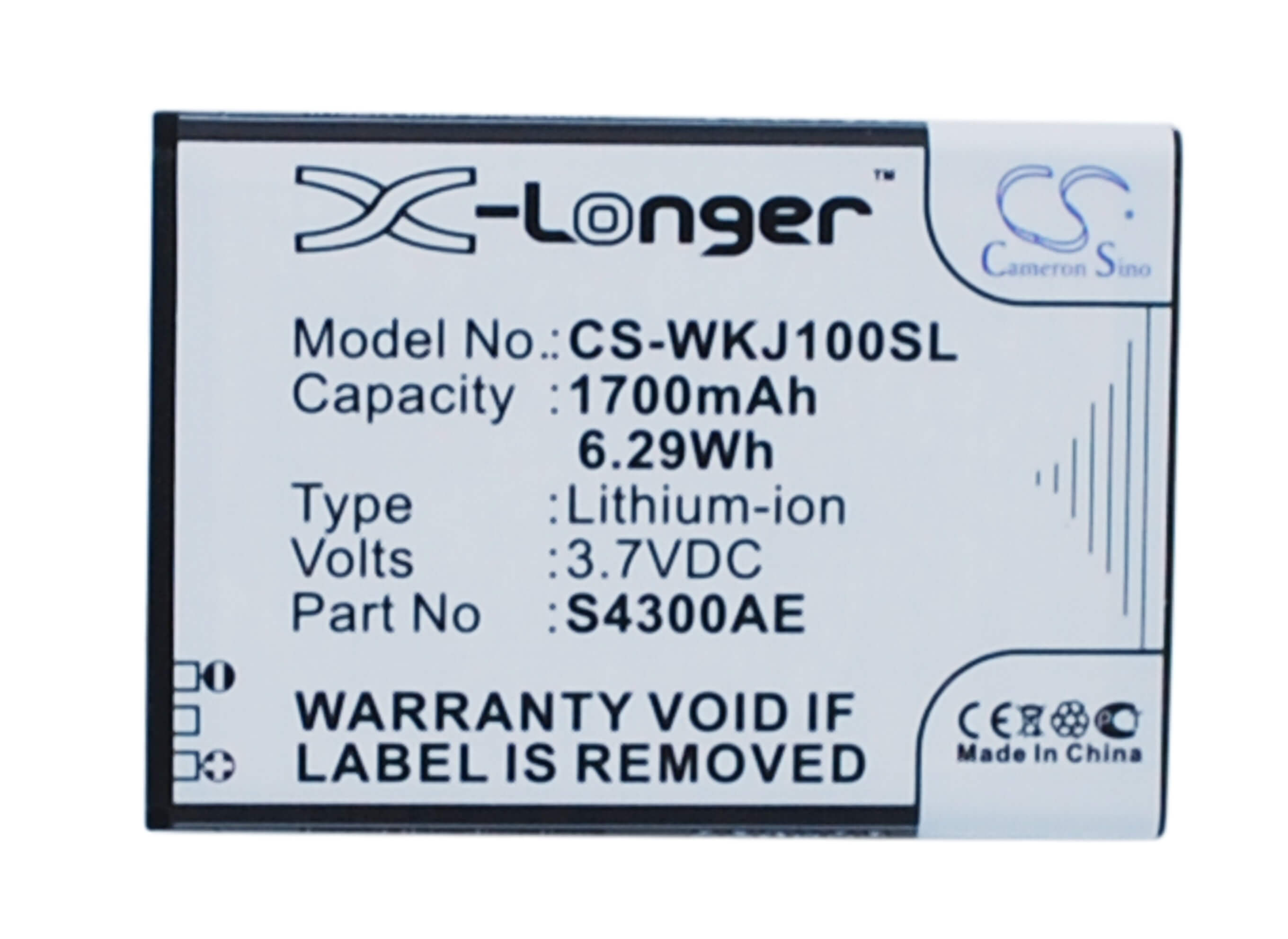 3.7V, 1700mAh, Li-ion Battery fits Wiko, Jimmy, 6.29Wh