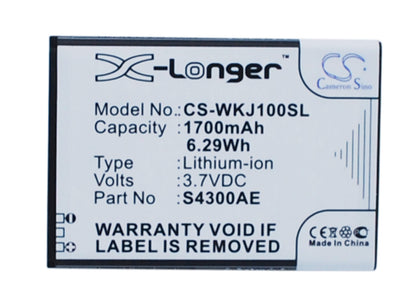 3.7V, 1700mAh, Li-ion Battery fits Wiko, Jimmy, 6.29Wh
