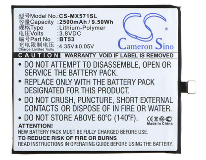 3.8V, 2500mAh, Li-Polymer Battery fits Meizu, M570c, M570m, 9.5Wh