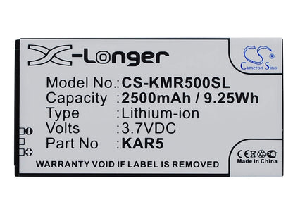 3.7V, 2500mAh, Li-ion Battery fits Kazam, Life R5, 9.25Wh