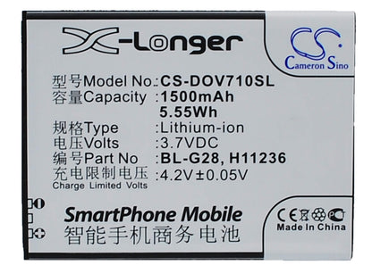 3.7V, 1500mAh, Li-ion Battery fits Haier, E611, E617, 5.55Wh
