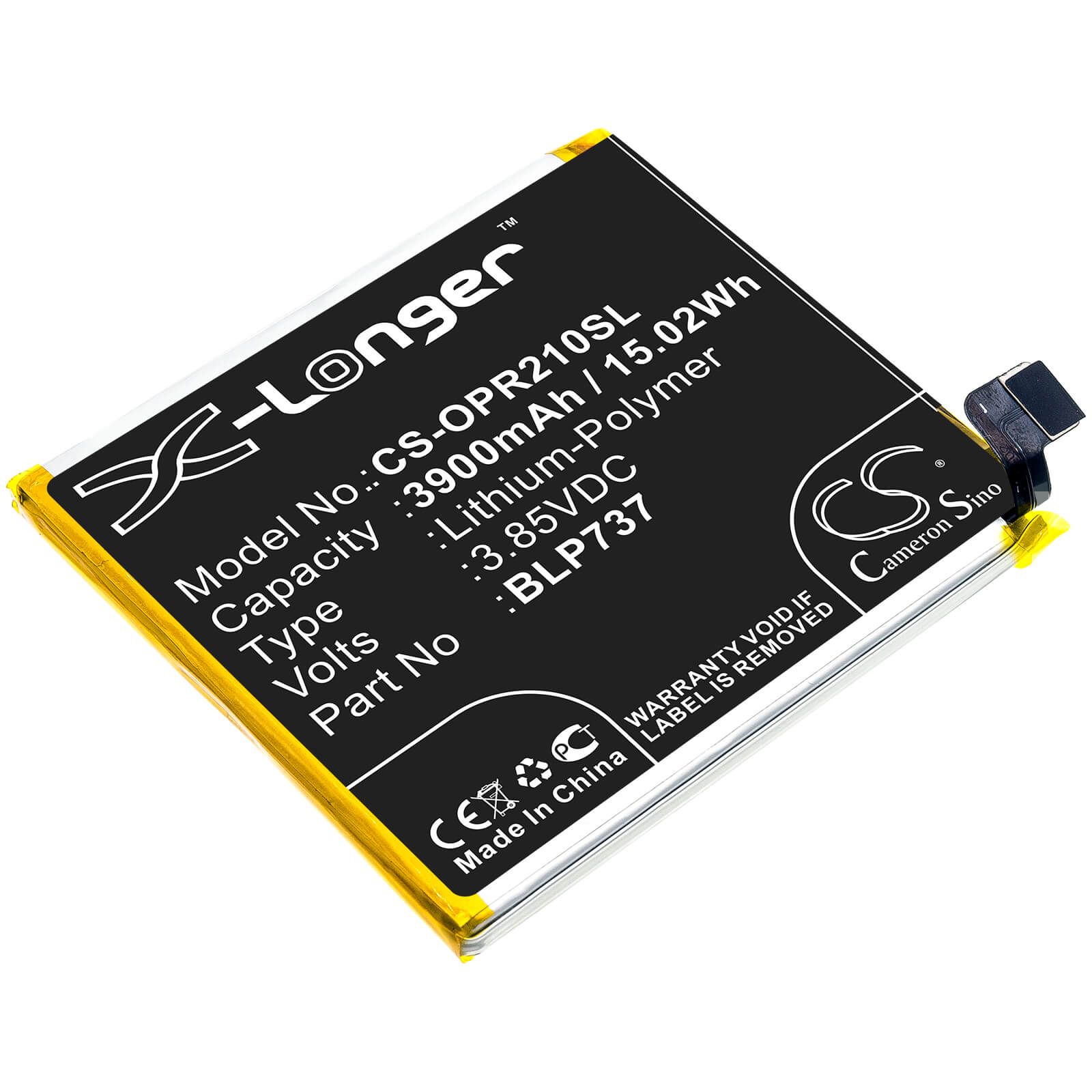 3.85V, 3900mAh, Li-Polymer Battery fits Oppo, Cph1945, Cph1951, 15.015Wh