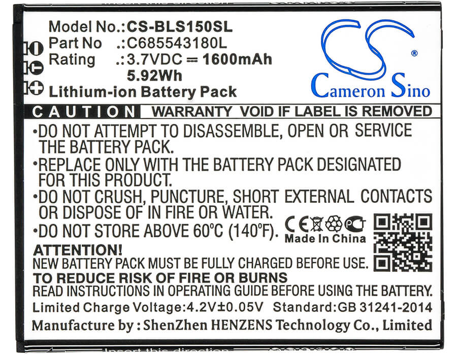 3.7V, 1600mAh, Li-ion Battery fits Blu, S0150uu, S0151uu, 5.92Wh