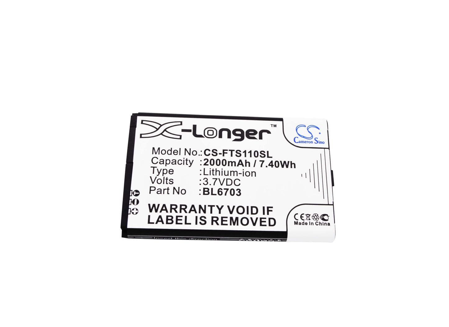 3.7V, 2000mAh, Li-ion Battery fits Fly, Ts110, 7.4Wh