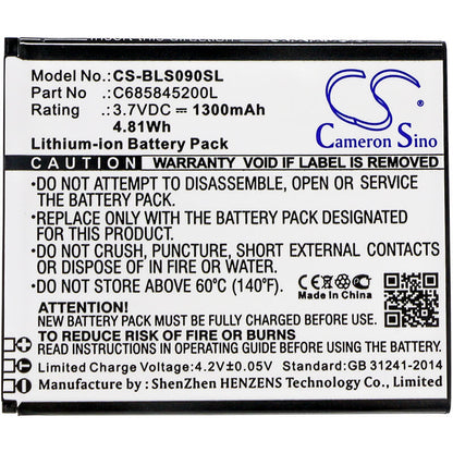 3.7V, 1300mAh, Li-ion Battery fits Blu, S090q, Studio C Hd, 4.81Wh