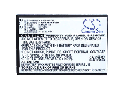3.7V, 1800mAh, Li-ion Battery fits K-touch, S757, 6.66Wh
