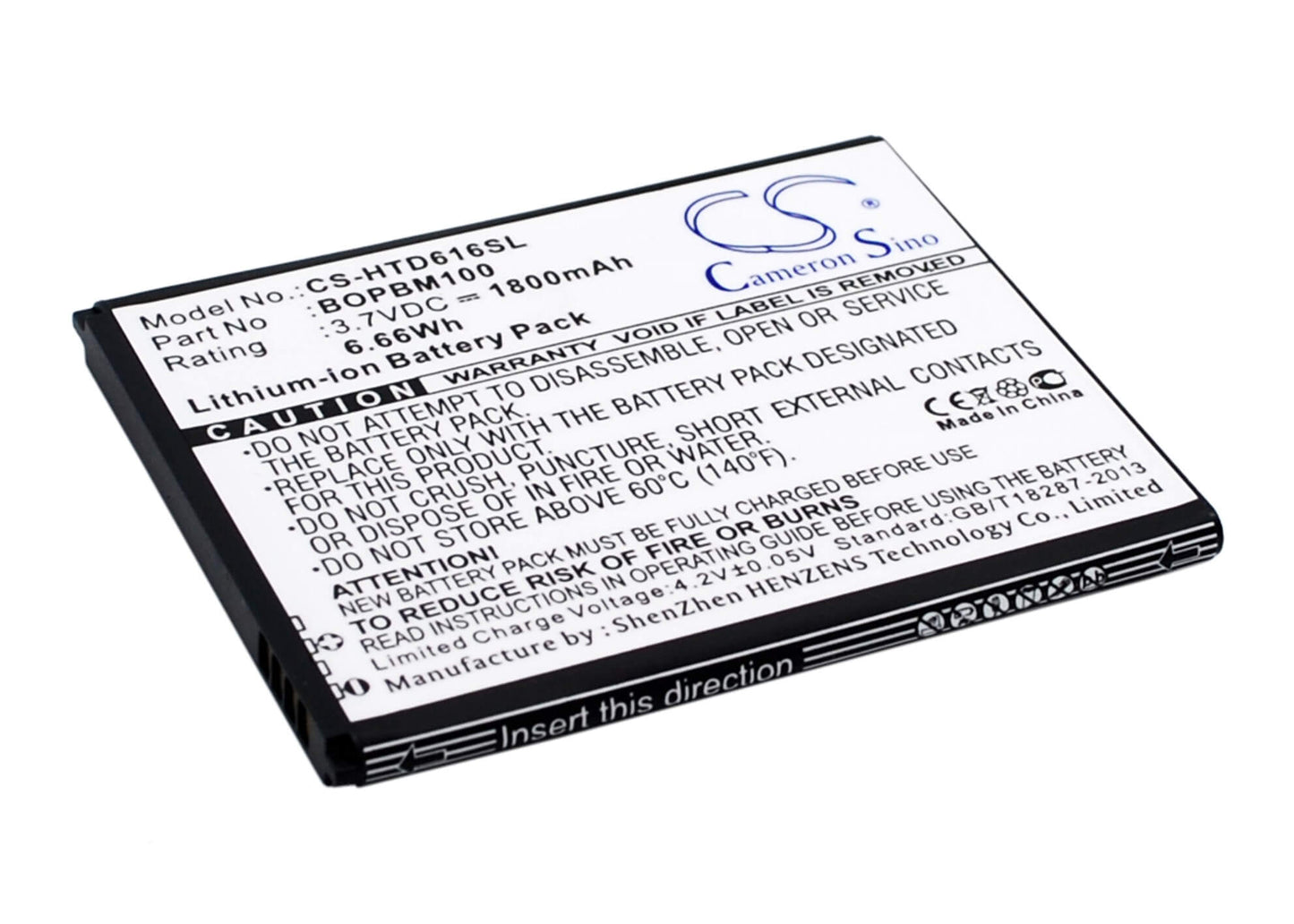 3.7V, 1800mAh, Li-ion Battery fits Htc, D616d, D616h, 6.66Wh