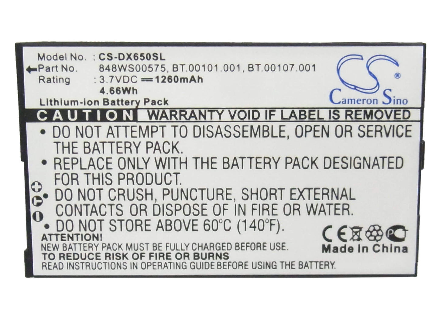 3.7V, 1260mAh, Li-ion Battery fits Acer, Tempo Dx650, 4.662Wh