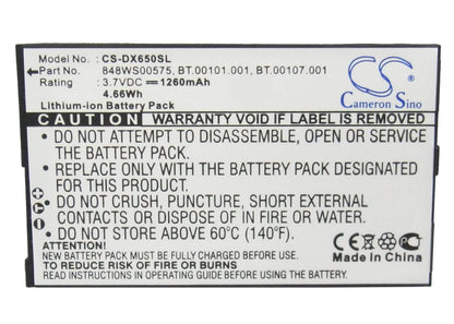 3.7V, 1260mAh, Li-ion Battery fits Acer, Tempo Dx650, 4.662Wh