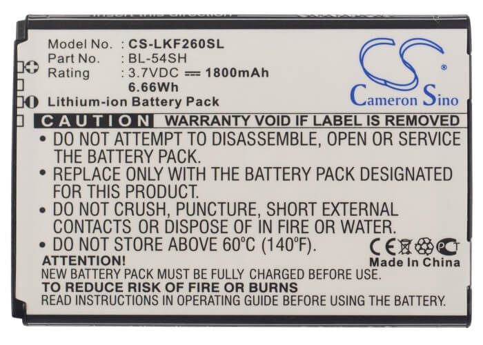 3.7V, 1800mAh, Li-ion Battery fits Lg, Bello 2, Bello 2 Dual, 6.66Wh