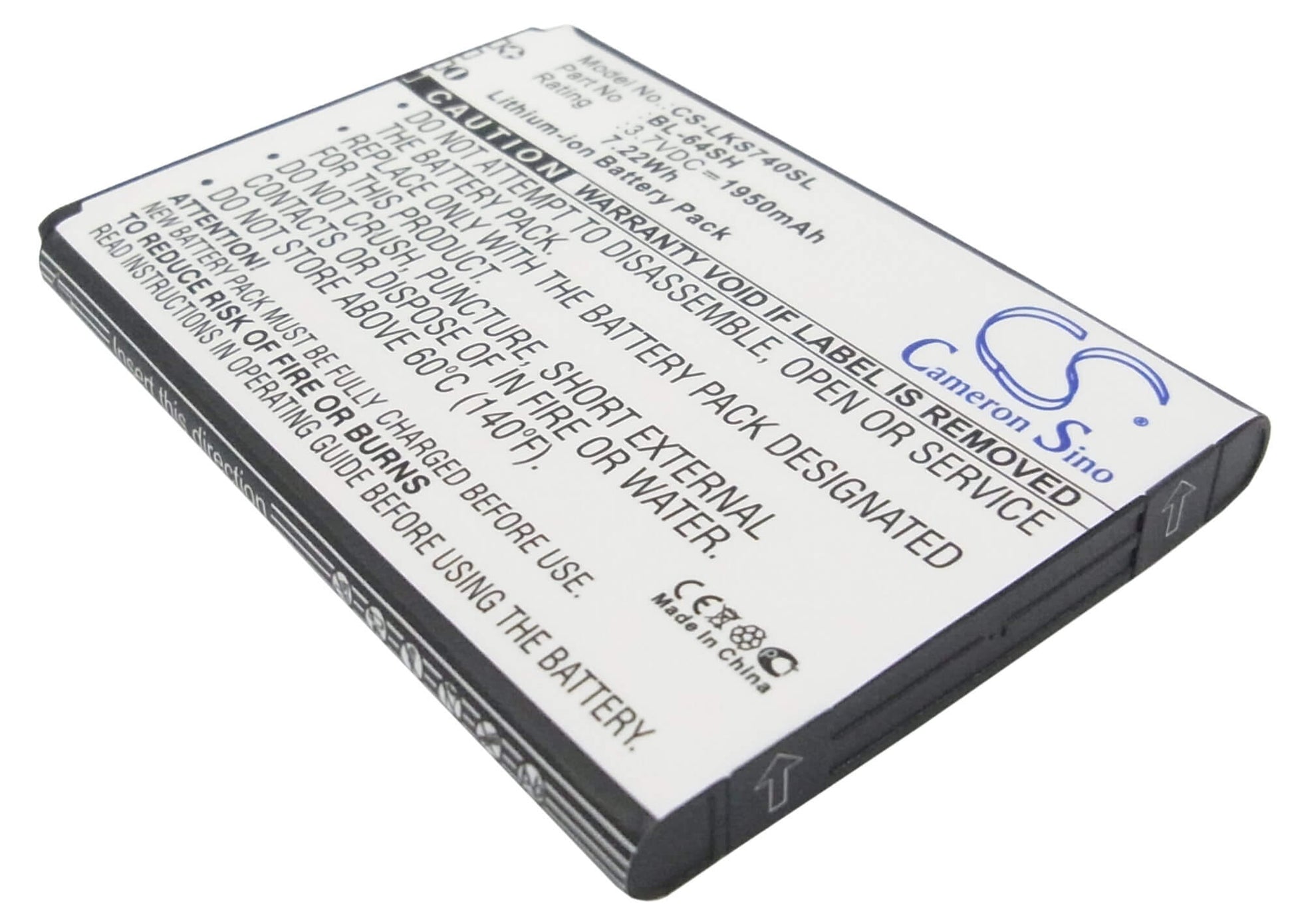 3.7V, 1950mAh, Li-ion Battery fits Lg, F540s, H442, 7.215Wh