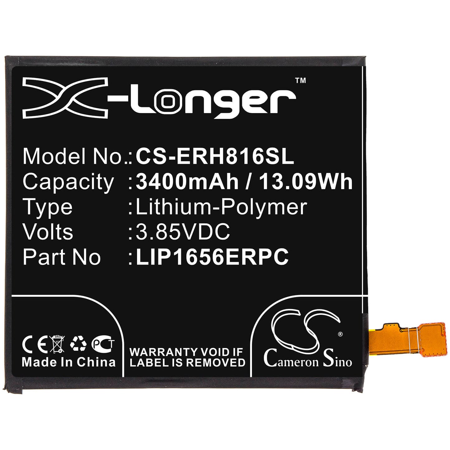 3.85V, 3400mAh, Li-Polymer Battery fits Sony, H8116, H8166, 13.09Wh