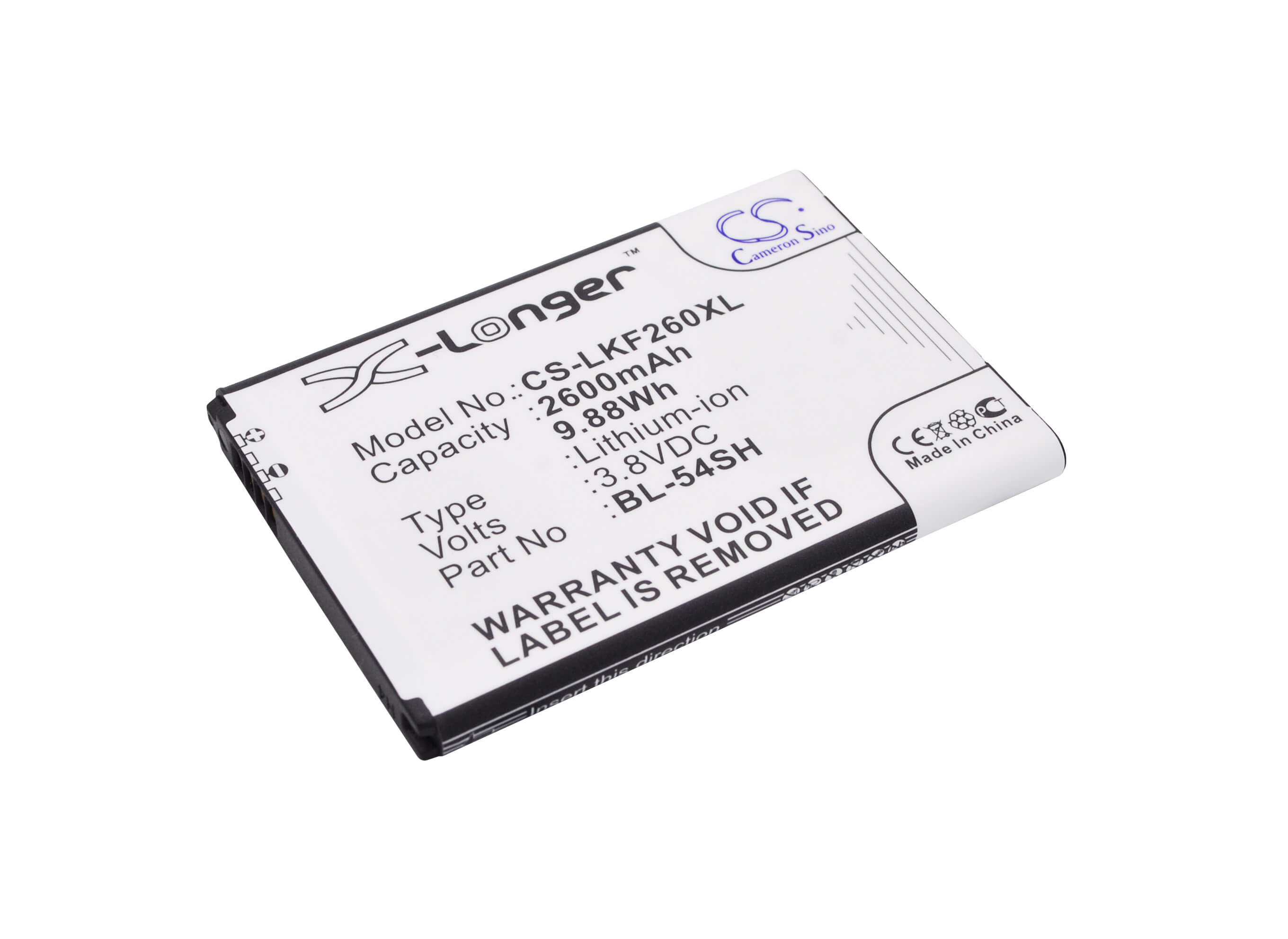 3.8V, 2600mAh, Li-ion Battery fits Lg, Bello 2, Bello 2 Dual, 9.88Wh
