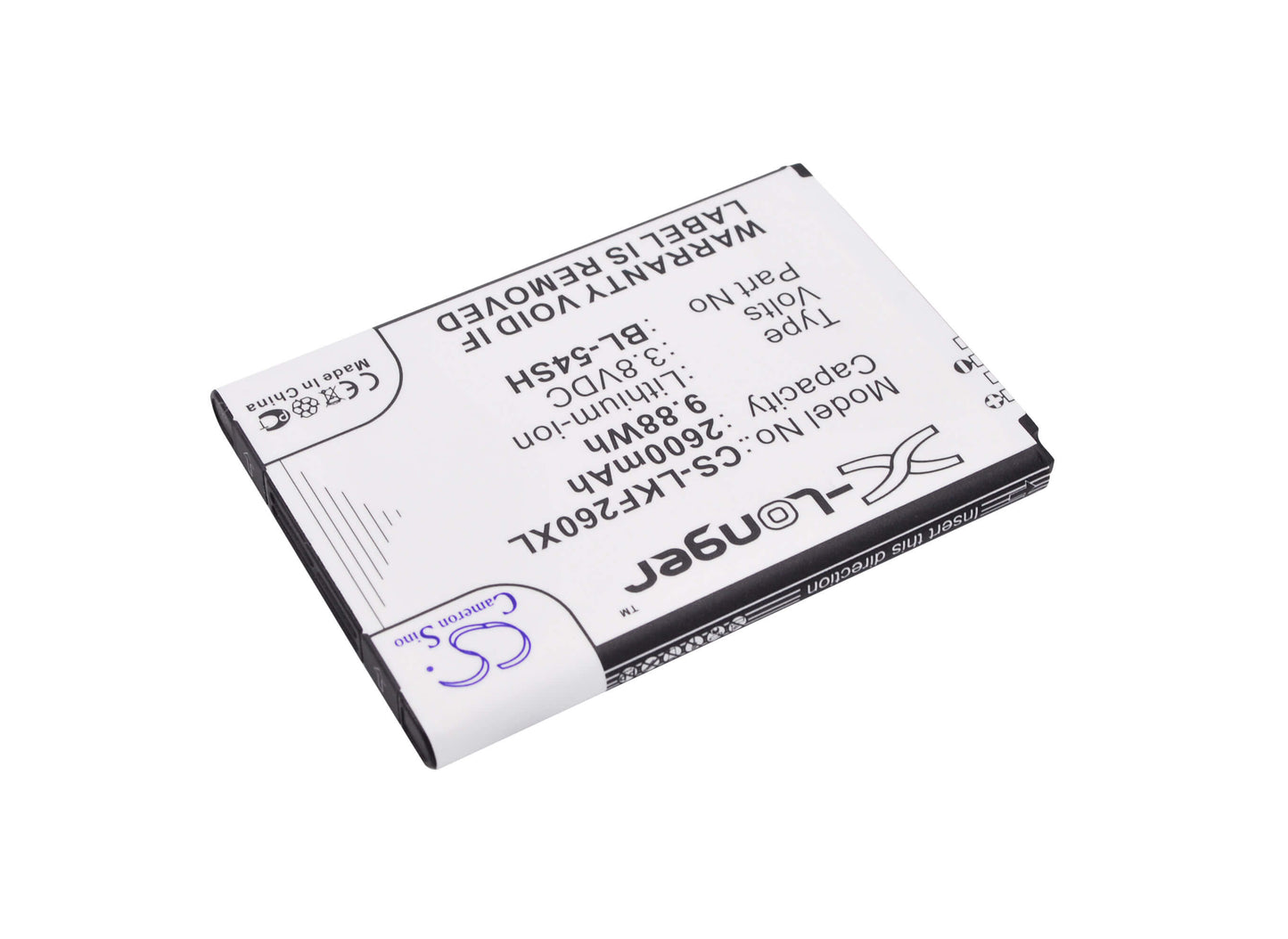 3.8V, 2600mAh, Li-ion Battery fits Lg, Bello 2, Bello 2 Dual, 9.88Wh