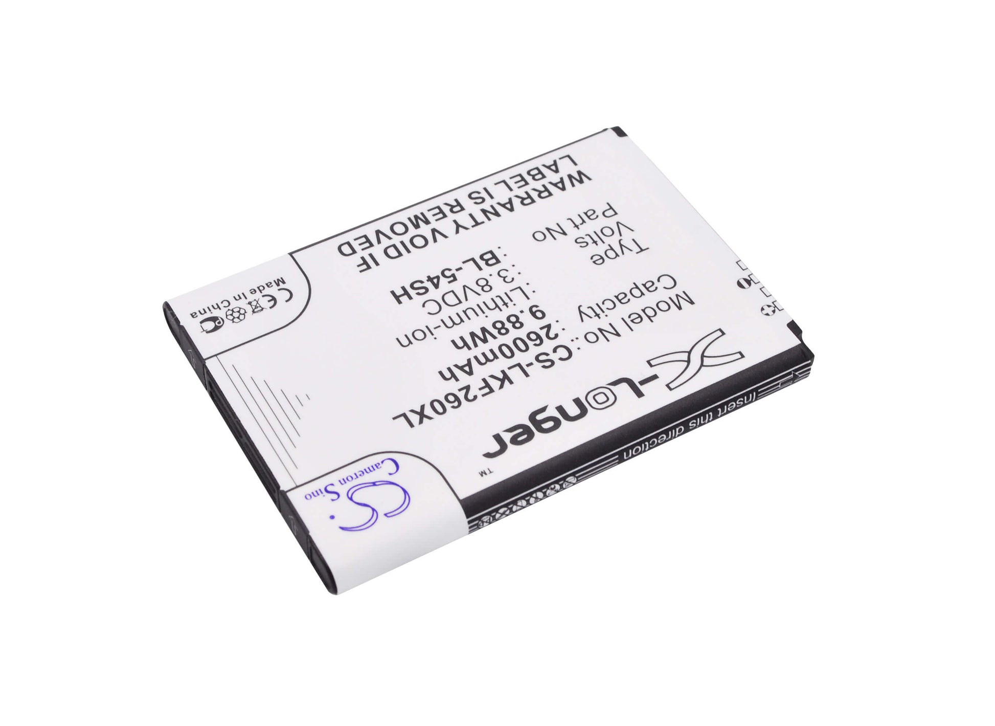 3.8V, 2600mAh, Li-ion Battery fits Lg, Bello 2, Bello 2 Dual, 9.88Wh