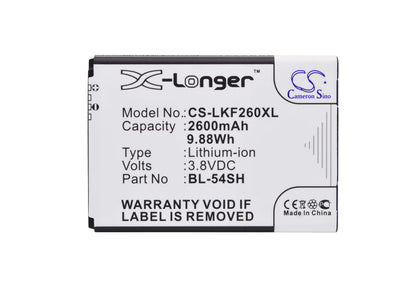 3.8V, 2600mAh, Li-ion Battery fits Lg, Bello 2, Bello 2 Dual, 9.88Wh