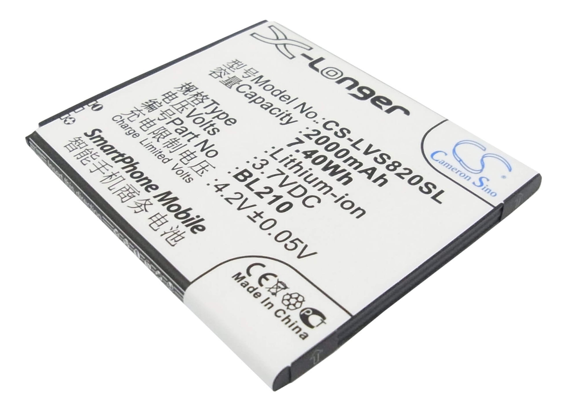 3.7V, 2000mAh, Li-ion Battery fits Lenovo, A656, A658t, 7.4Wh