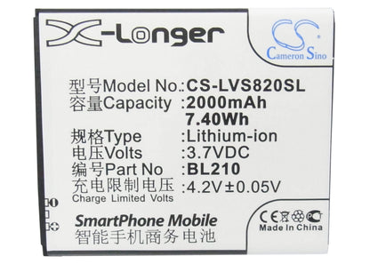 3.7V, 2000mAh, Li-ion Battery fits Lenovo, A656, A658t, 7.4Wh