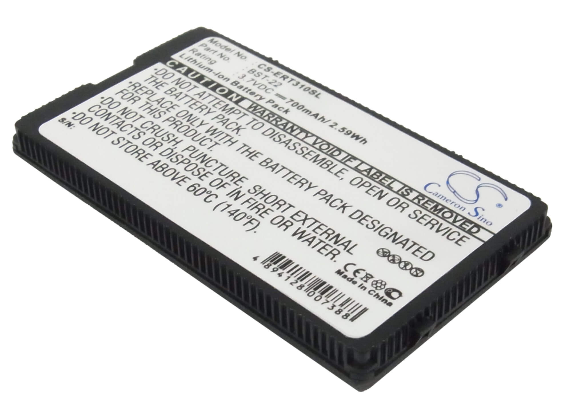 3.7V, 700mAh, Li-ion Battery fits Sony Ericsson, T300, T306, 2.59Wh