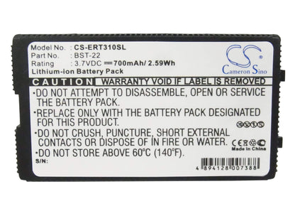 3.7V, 700mAh, Li-ion Battery fits Sony Ericsson, T300, T306, 2.59Wh