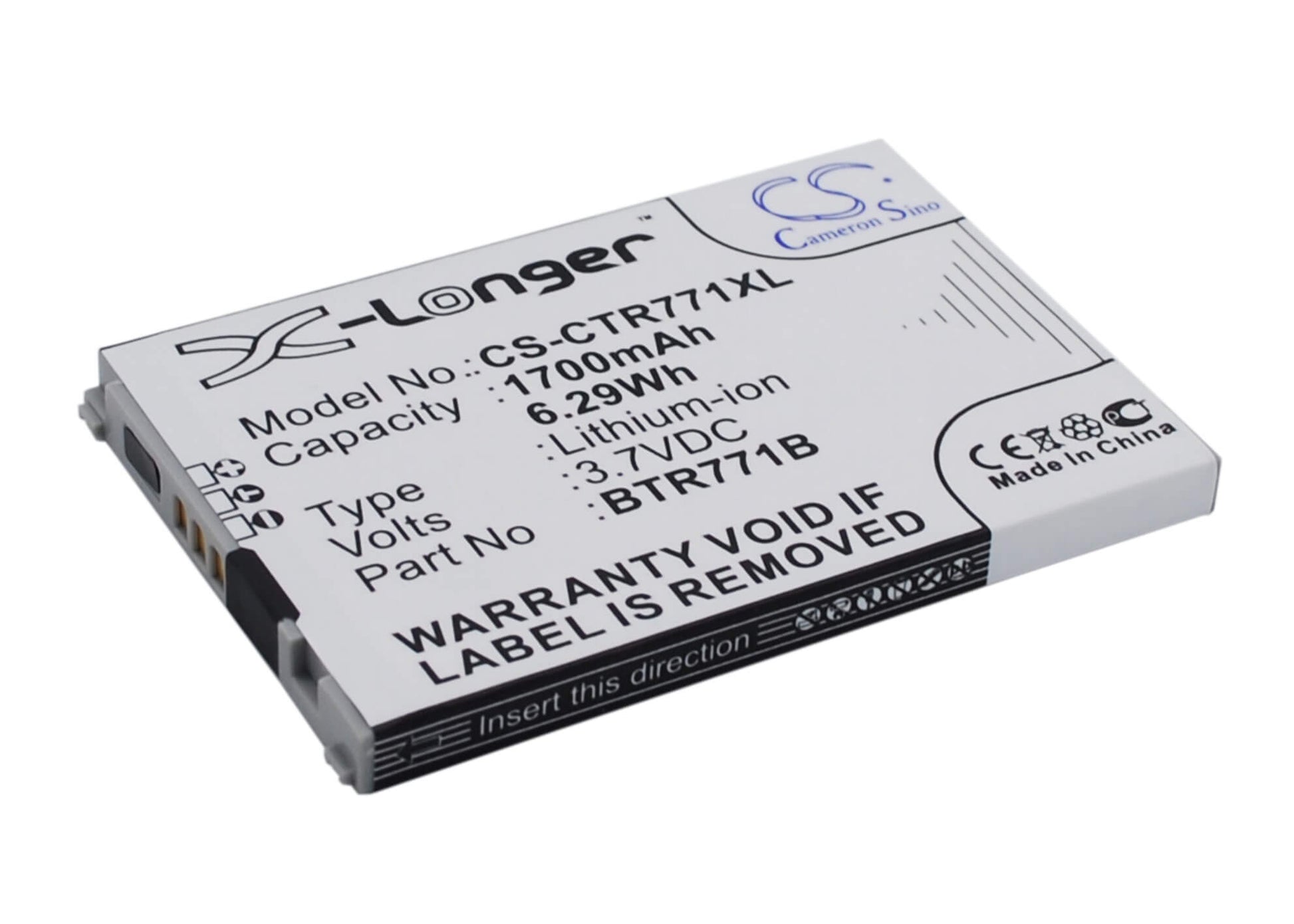 3.7V, 1700mAh, Li-ion Battery fits Casio, C771, Gzone Commando C771, 6.29Wh