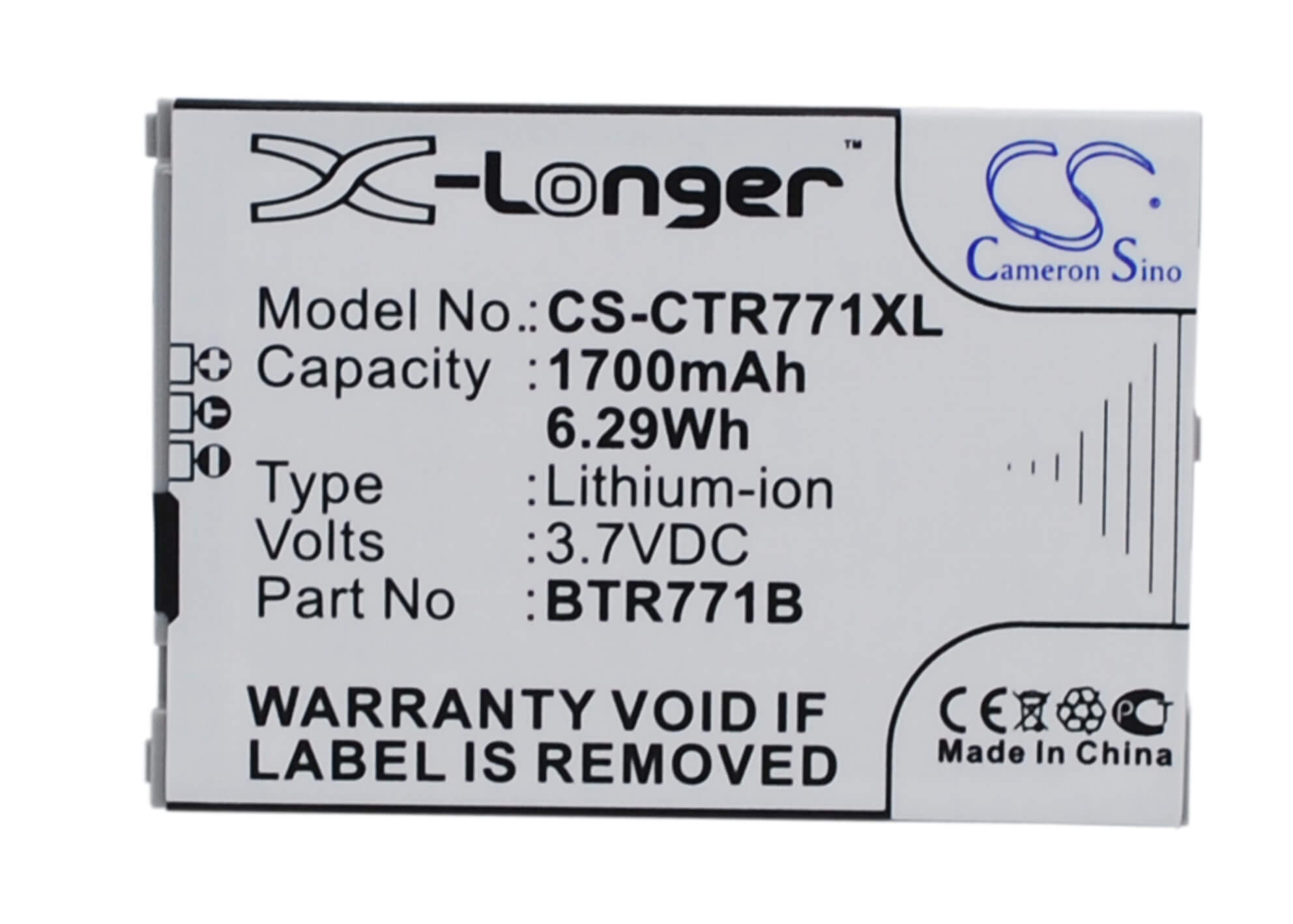 3.7V, 1700mAh, Li-ion Battery fits Verizon, C771, Commando C771, 6.29Wh