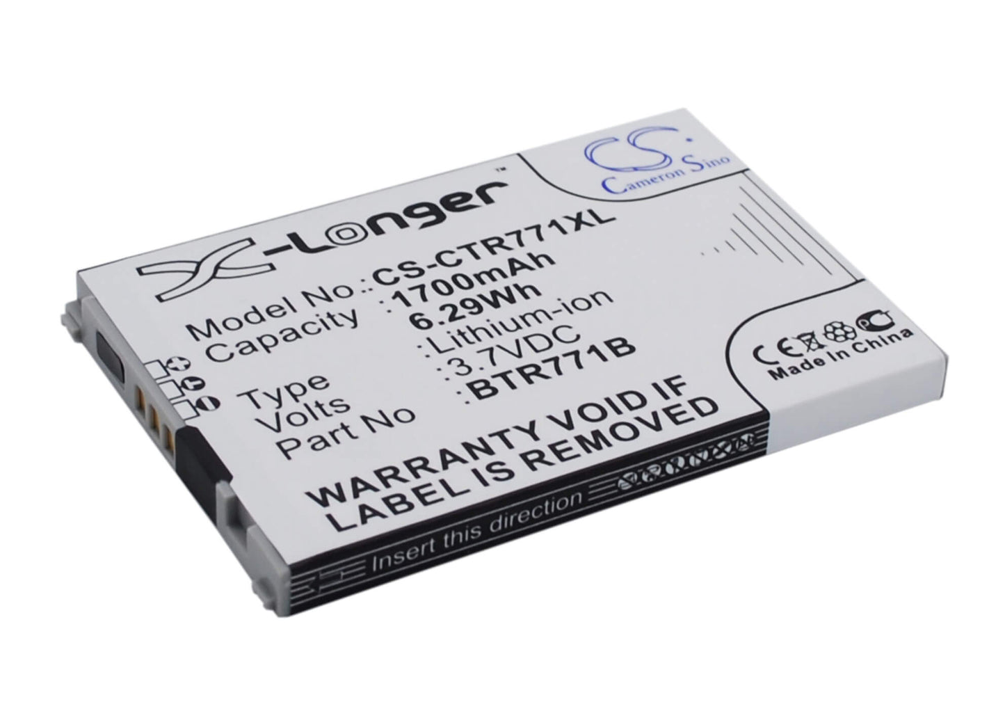 3.7V, 1700mAh, Li-ion Battery fits Verizon, C771, Commando C771, 6.29Wh