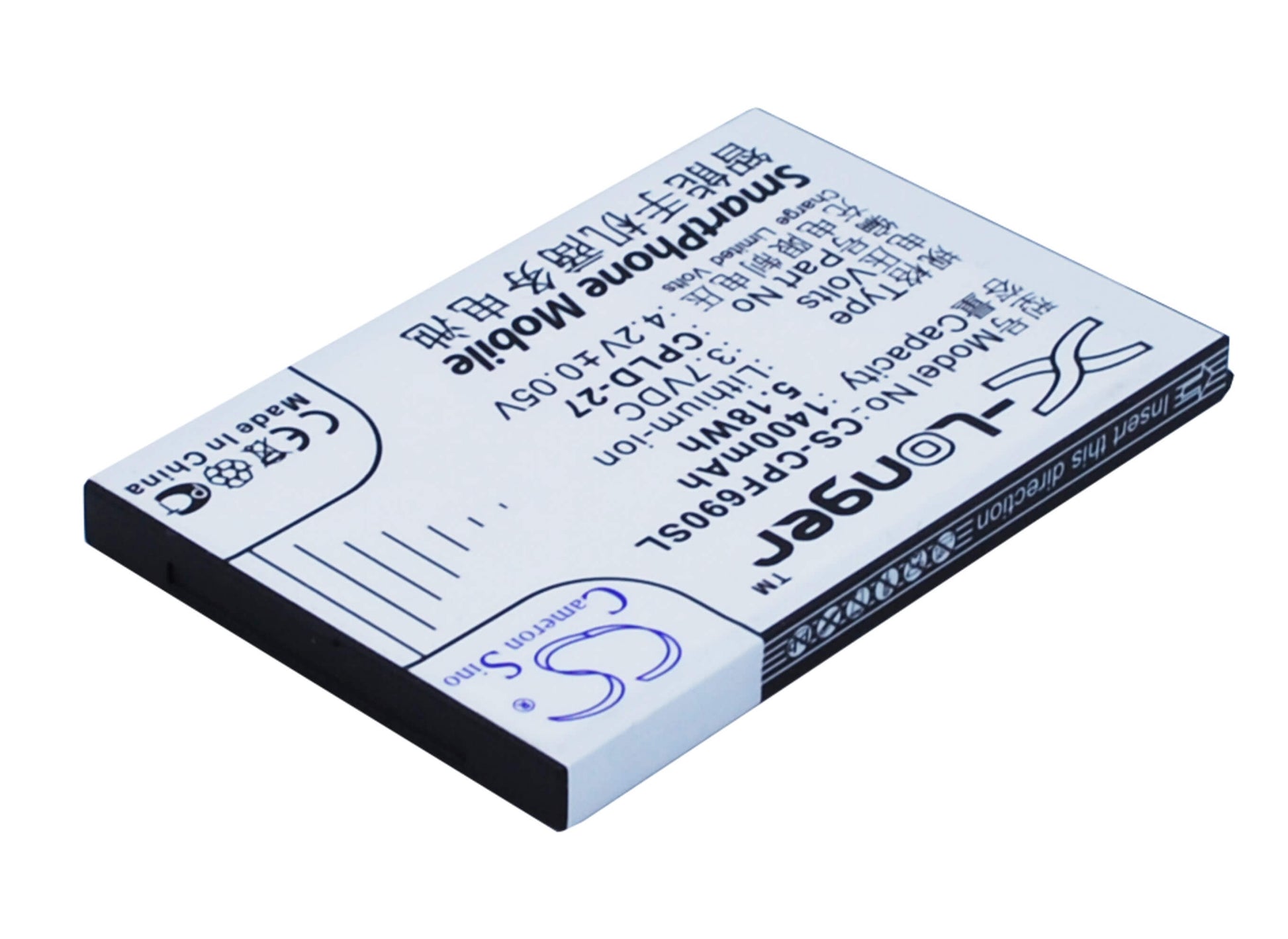 3.7V, 1400mAh, Li-ion Battery fits Coolpad, 6168, 6168h, 5.18Wh