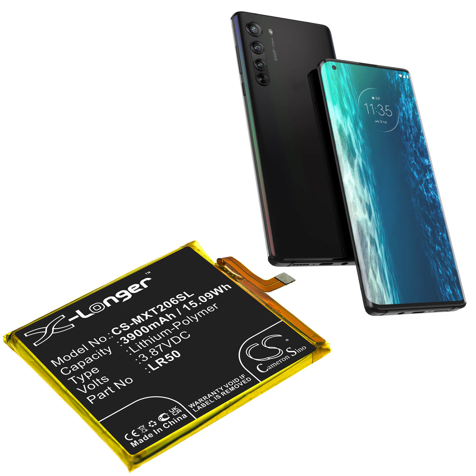 3.87V, 3900mAh, Li-Polymer Battery fits Motorola, Moto Edge, Moto Edge 5g, 15.093Wh