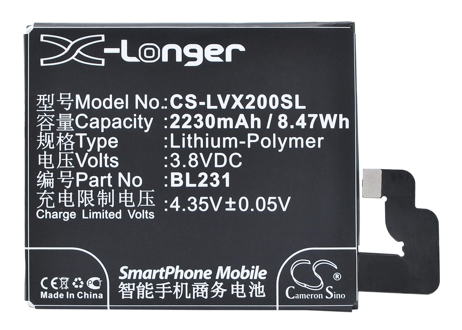 3.8V, 2230mAh, Li-Polymer Battery fits Lenovo, S90e, S90t, 8.474Wh