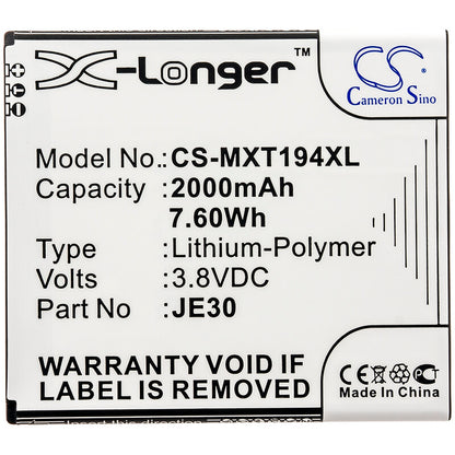 3.8V, 2000mAh, Li-Polymer Battery fits Motorola, Moto E5 Play Go Edition, Moto E5 Play Go Edition Dual S, 7.6Wh