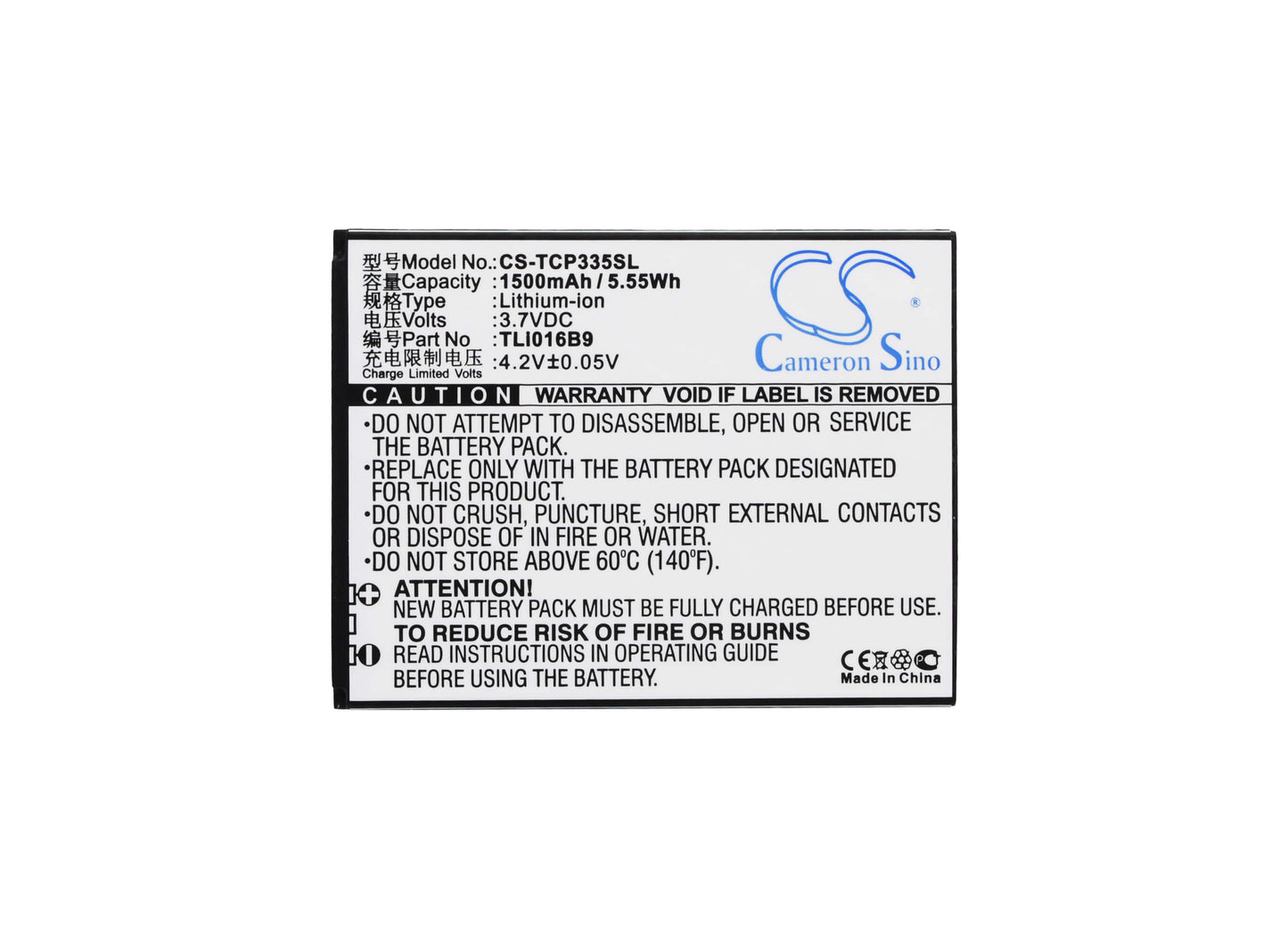 3.7V, 1500mAh, Li-ion Battery fits Tcl, P332u, P335m, 5.55Wh