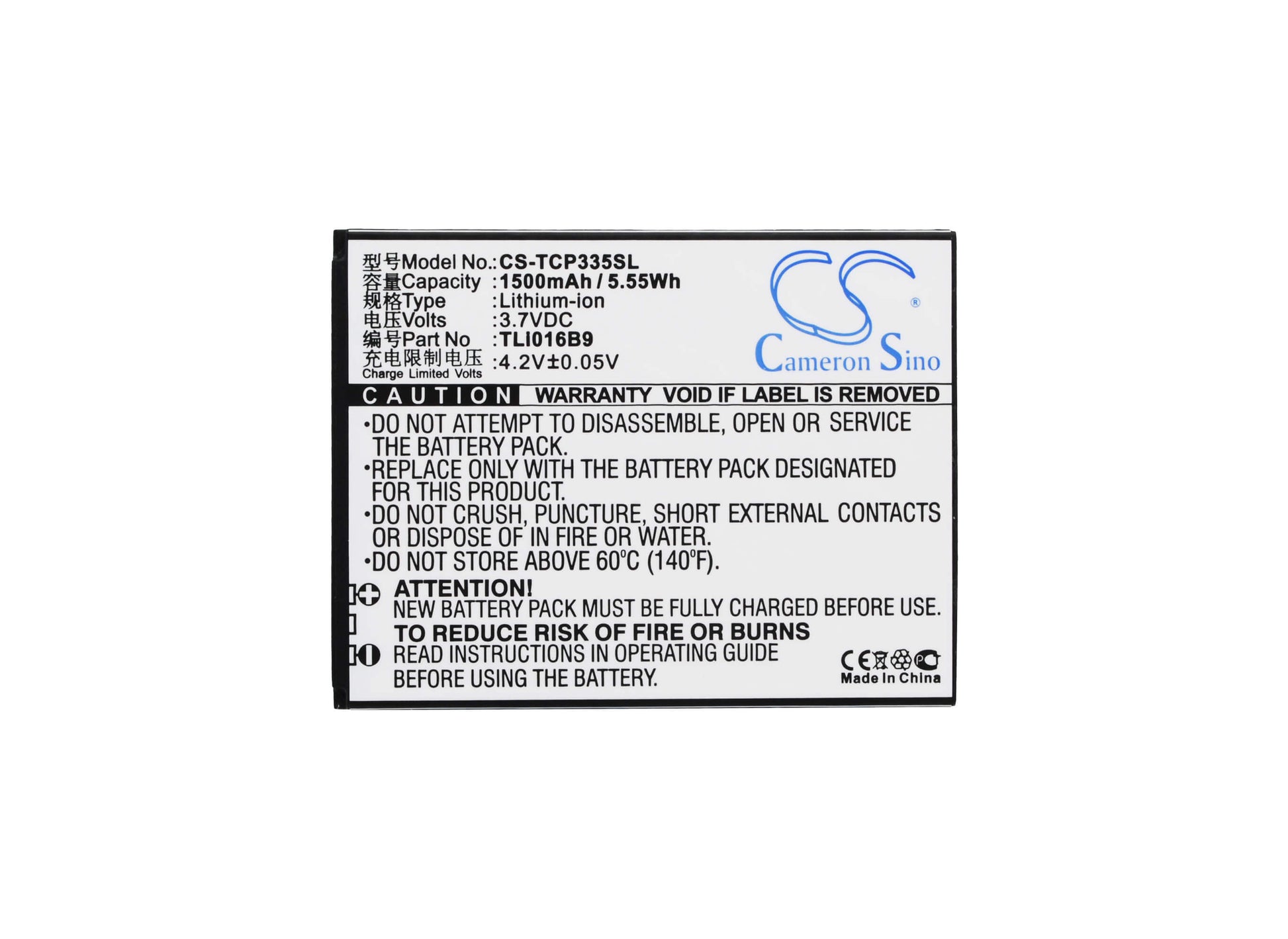 3.7V, 1500mAh, Li-ion Battery fits Tcl, P332u, P335m, 5.55Wh