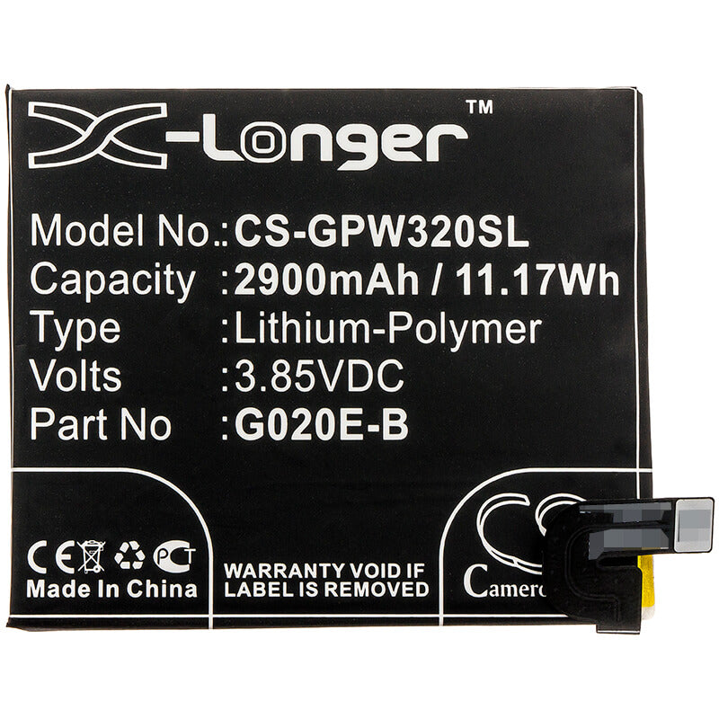 3.85V, 2900mAh, Li-Polymer Battery fits Google, G020e, G020f, 11.165Wh