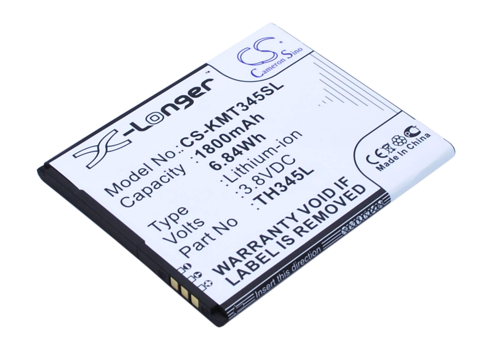 3.8V, 1800mAh, Li-ion Battery fits Kazam, Thunder 345 Lte, Thunder 345l, 6.84Wh