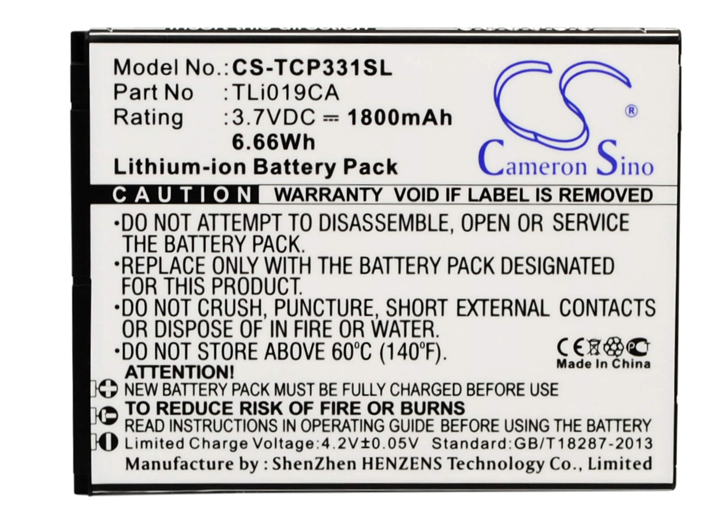 3.7V, 1800mAh, Li-ion Battery fits Tcl, P331m, 6.66Wh